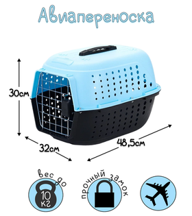 HP-B01 Авиа переноска для домашних животных Чистый котик 48,5х32х30см голубой