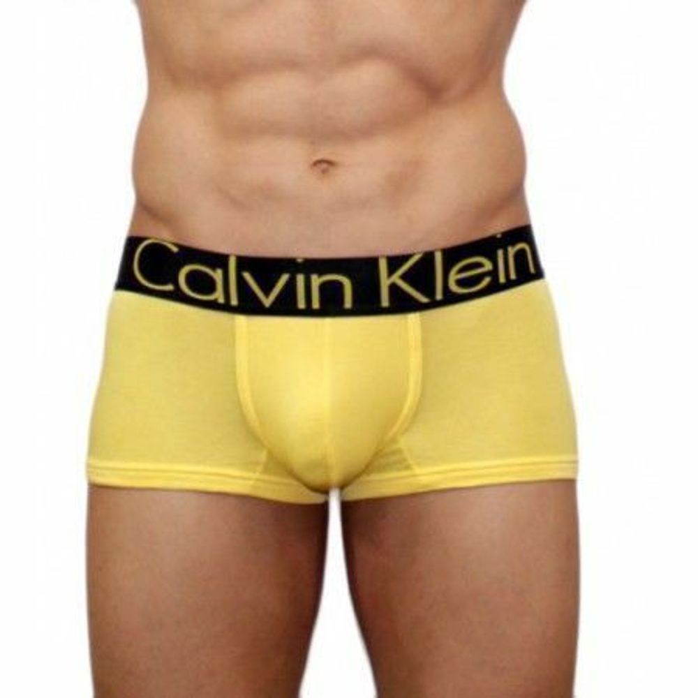 Мужские трусы хипсы желтые с черной резинкой Calvin Klein Steel Yellow Black Waistband Boxer