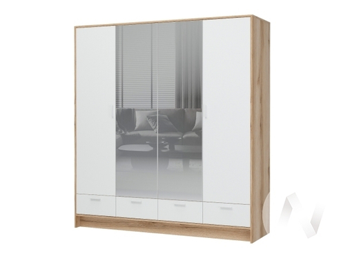 Шкаф 4-х створчатый с зеркалом ШК-04 МС Ирис (дуб крафт золото/белый)