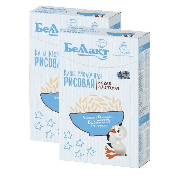 Каша сухая молочная Беллакт рисовая с пребиотиком быстрорастворимая 200 г х 2 шт