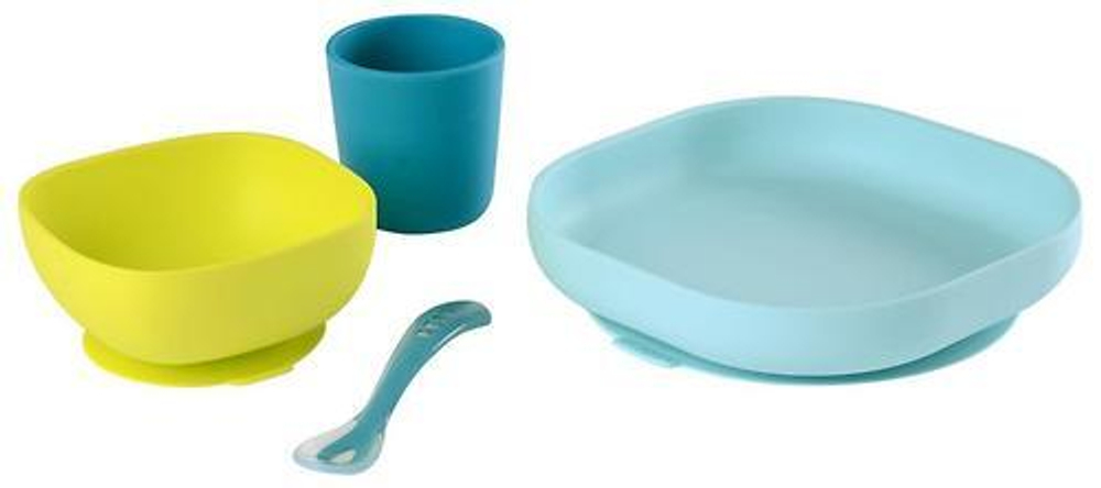 913428 Набор посуды: 2 тарелки, стакан, ложка SILICONE MEAL SET (4PCS) BLUE