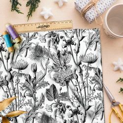 Ткань премиум интерлок графическая ботаника