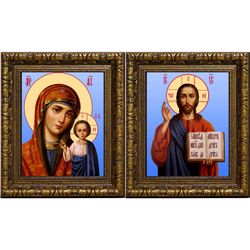 Казанская Божья Мать и Спаситель. Иконы на холсте. в рамах