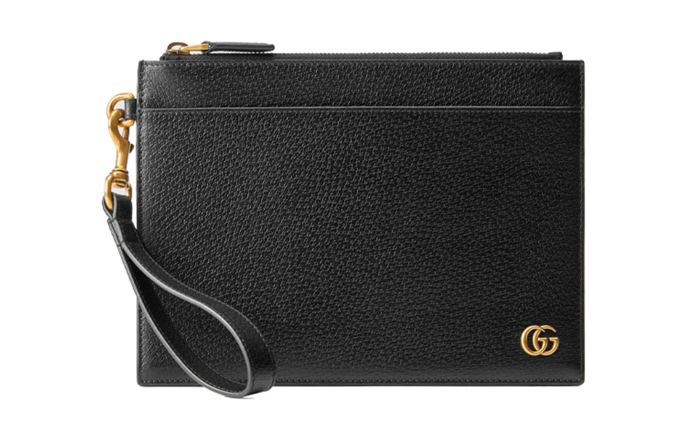 GUCCI Marmont Grain Leather Clutch Men"s Black