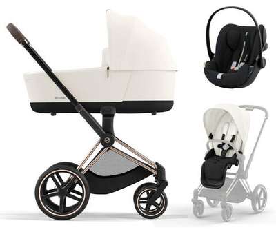 Коляска 3 в 1 Cybex Priam IV Rosegold и автокресло Cloud G i-Size Moon Black Plus Off White