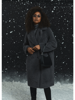 Шуба женская чебурашка тедди экомех, графитовая, SilverFox (арт. 1188-101)