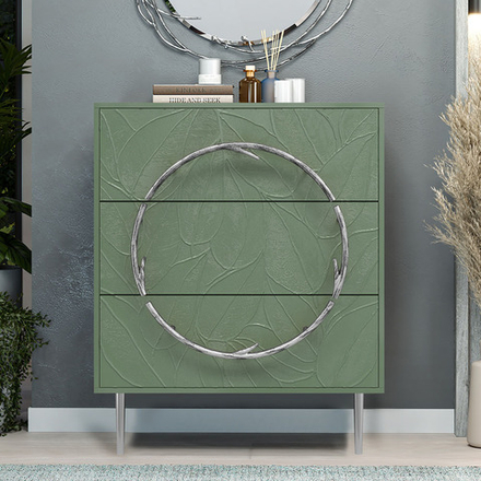 Комод Арт Колор leaves с 3-мя ящиками Стайл Сильвер Зеленый нефрит