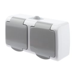 Розетка Intro Atlantic 5-203-03 двойная с заземлением 2х2P+E Schuko 16А-250В IP54 ОУ серый