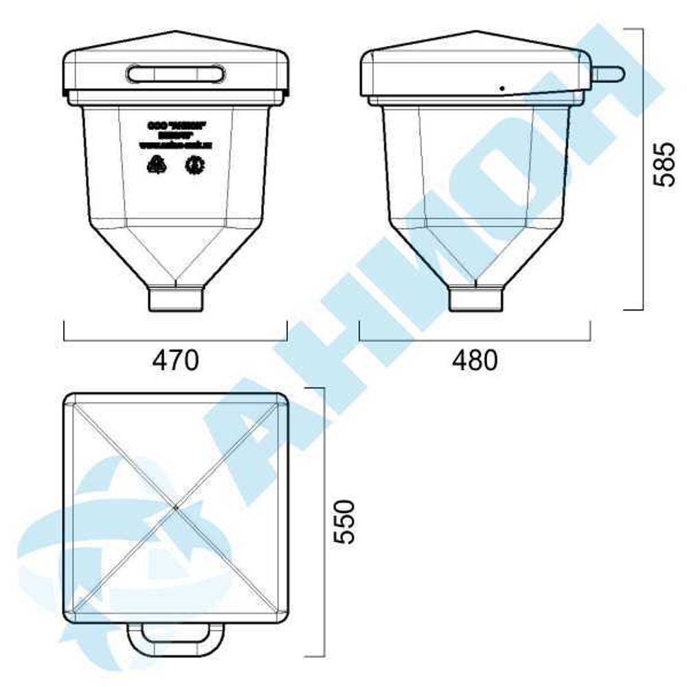 Бункер 60 л Анион 60 л. конусный (550x470x660см;синий) - арт.559505