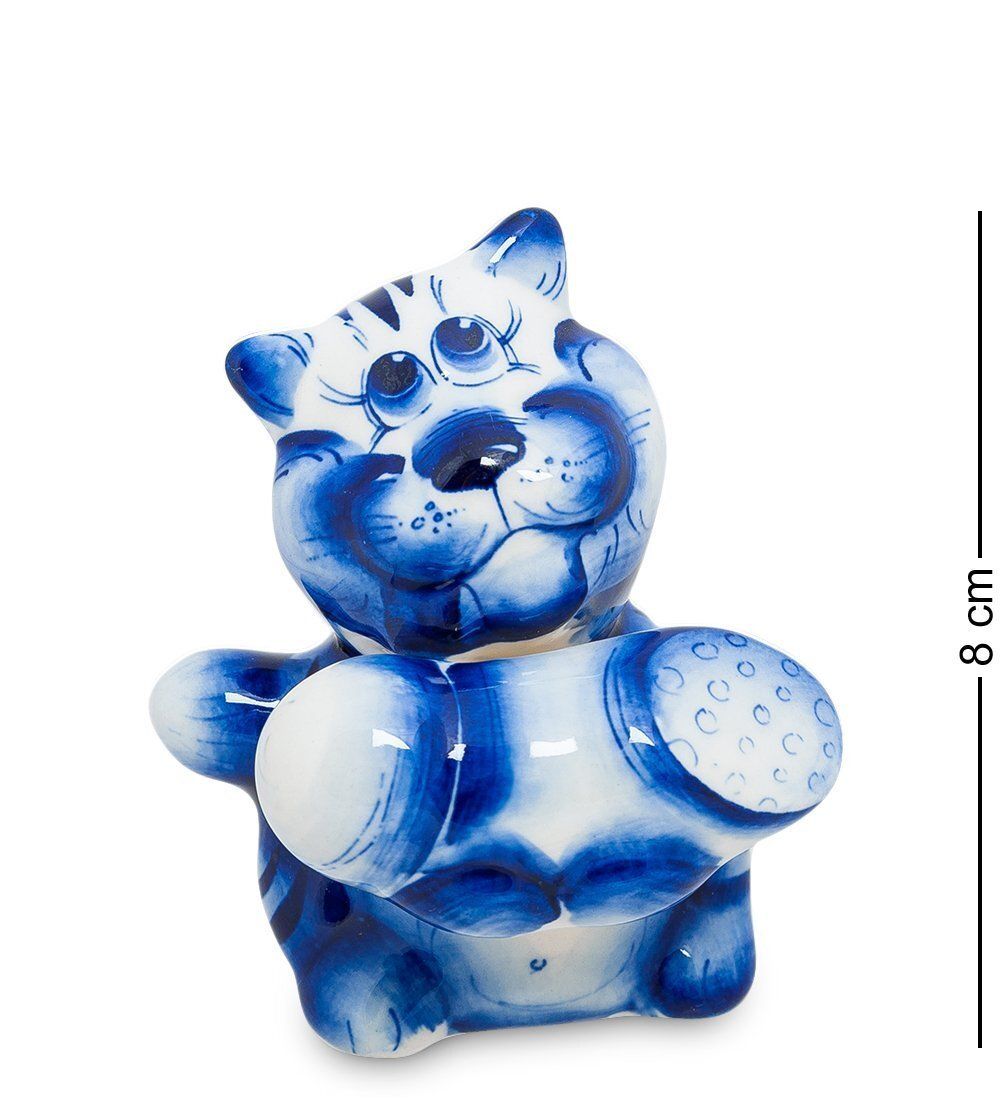 ГЛ- 154 Фигурка «Кот с колбасой» (Гжельский фарфор)
