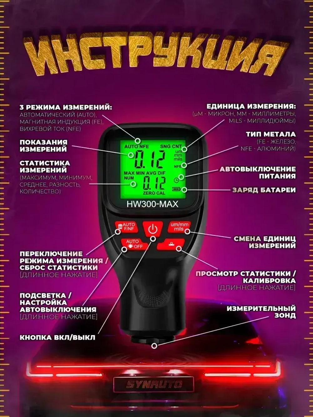 Авто. Толщиномер. HW300MAX