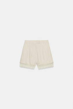 ZARA ШОРТЫ С КРУЖЕВНОЙ ОТДЕЛКОЙ, СВЕТЛО-БЕЖЕВЫЙ