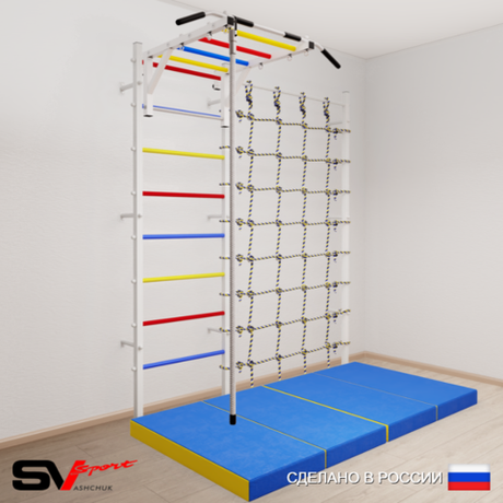 Шведская стенка Sv Sport усиленная 62940 (Турник рукоход/Канат/Мат 2м/Канатный лаз)