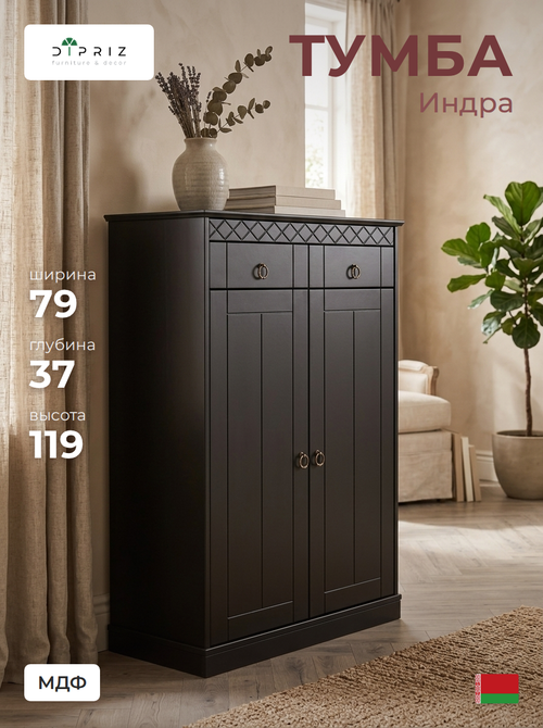 Тумба Индра из МДФ 2 ящика, черная