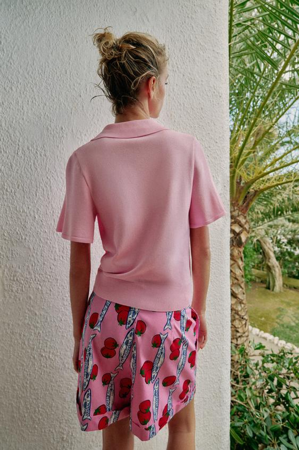 ZARA ТРИКОТАЖНОЕ ПОЛО С КОРОТКИМИ РУКАВАМИ, МЯГКИЙ РОЗОВЫЙ