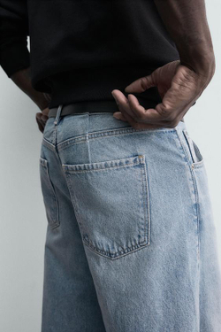 ZARA ДЖИНСЫ RELAXED BARREL FIT С ЗАЩИПАМИ, ГОЛУБОЙ