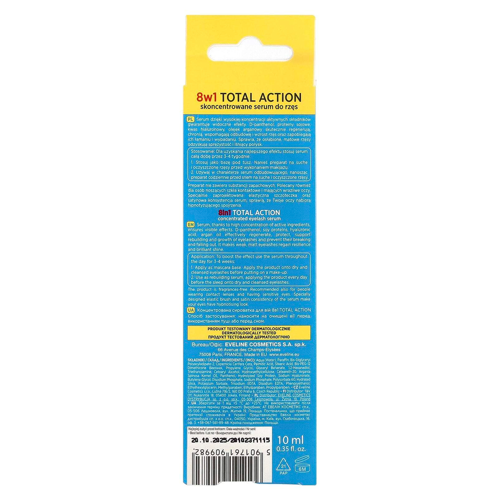 Eveline Cosmetics, 8w1 Total Action Lash Treatments, 10 мл (0,35 жидк. унц.)