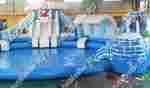 Надувной наземный аквапарк «Морское царство 3»  с фигурой пингвина, 16*16*6 м