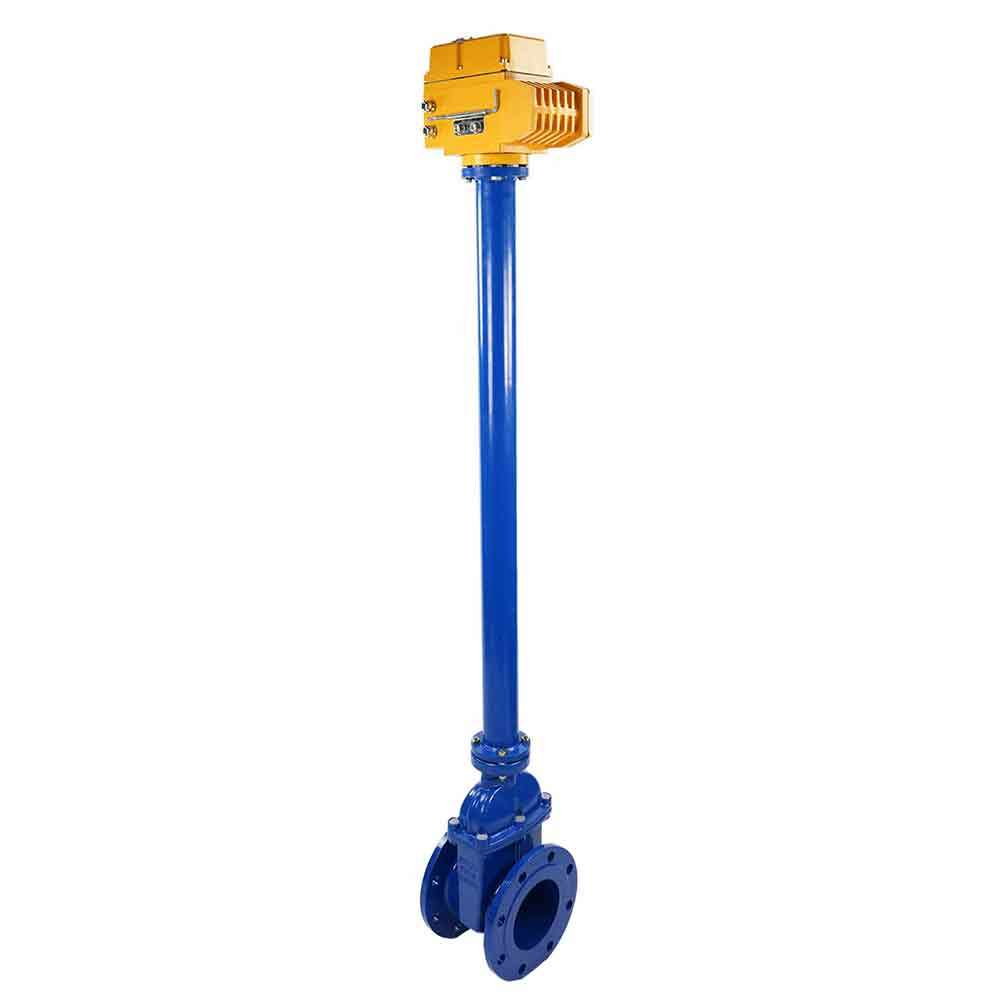 Wedge gate valve 30c939r blue Elephant-GGG50-EPDM-F4-BLUE PSI232 class 150 flange connection, with rubber lined wedge EPDM, control column L=2500 mm, electric actuator Elephant MT 110/220V