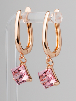 Серьги-подвески Миражи с розовым кубиком Swarovski
