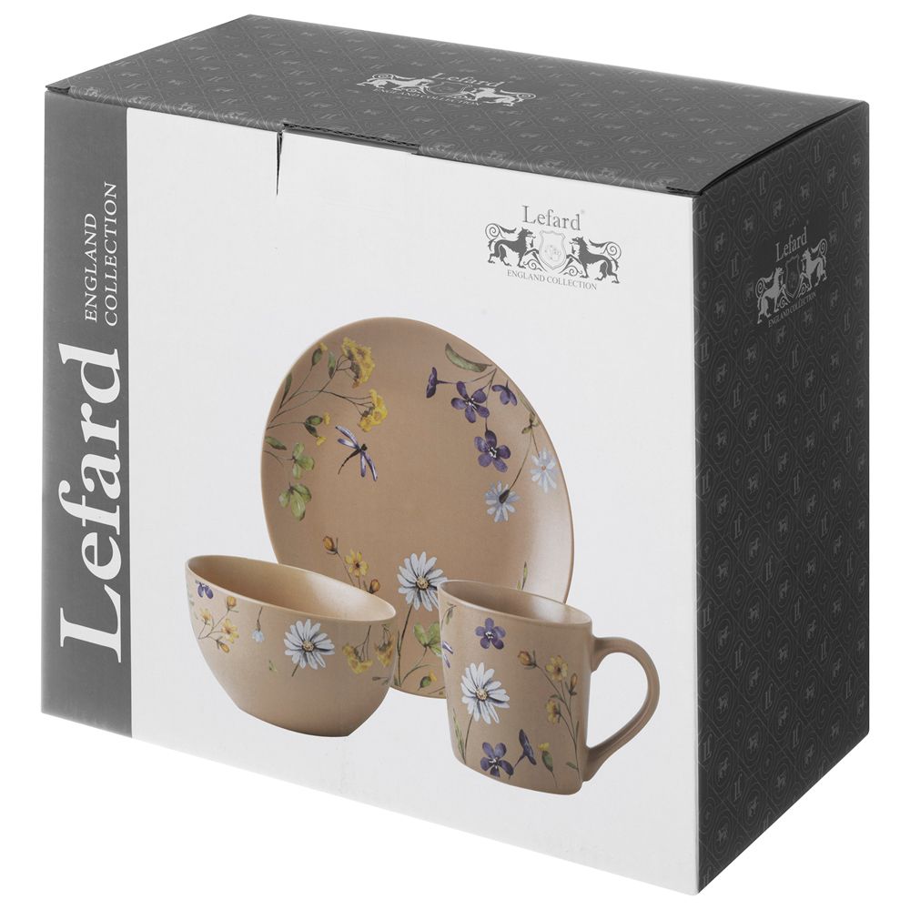 НАБОР ПОСУДЫ LEFARD "FLOWERS" 3 ПРЕДМЕТА: КРУЖКА 390МЛ, САЛАТНИК 640МЛ, ТАРЕЛКА 20,5СМ