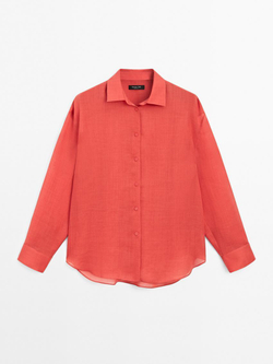 Massimo Dutti Рубашка свободного кроя из смесовой ткани рами, вишнево-красный