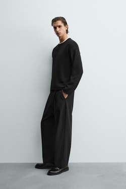 ZARA ТРИКОТАЖНЫЙ СВИТЕР С РЕЛЬЕФНОЙ ТЕКСТУРОЙ И ОТДЕЛКОЙ, ЧЕРНЫЙ