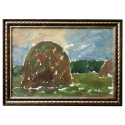 Динес Ю. С. Летний день. Стог сена. Этюд. Картон, масло. 1951 г.