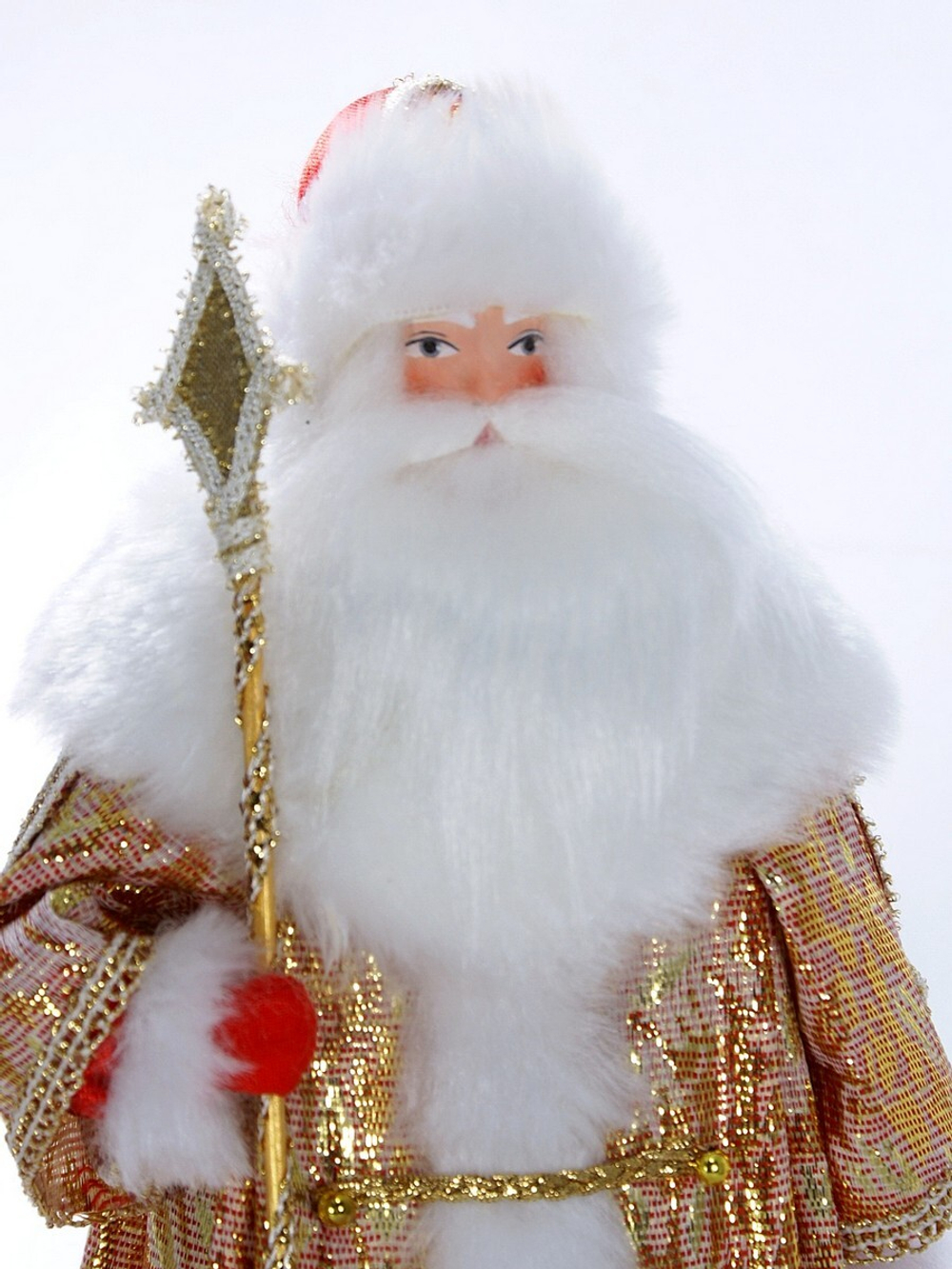 Кукла фарфоровая Дед Мороз в боярской шубе из парчи