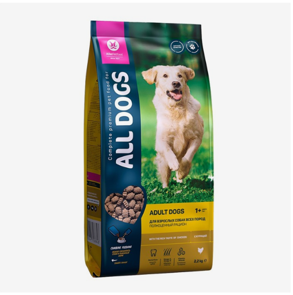 Сухой корм All dogs для взрослых собак, курица, 2,2 кг