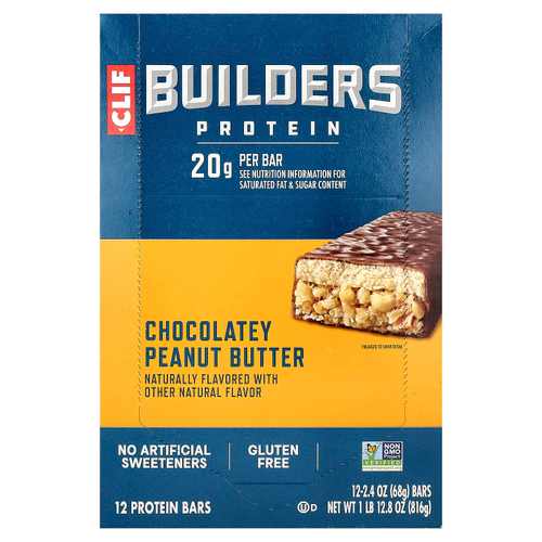 Clif Bar, Builders®, протеиновый батончик, шоколад и арахисовая паста, 12 батончиков по 68 г (2,4 унции)
