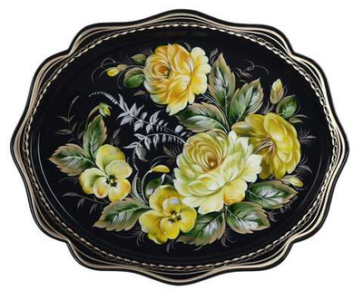 Жостовский поднос декоративный, размер 38х30 см (A15), металлический