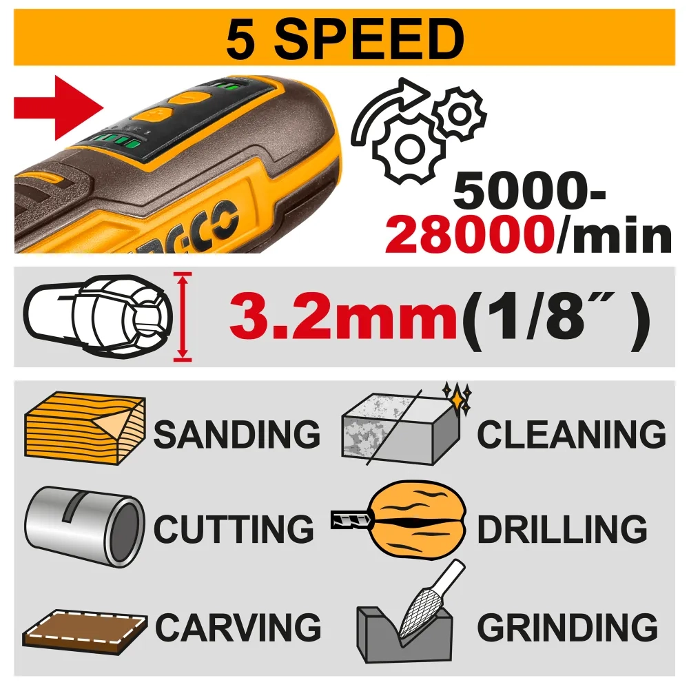Гравер аккумуляторный INGCO CMGLI0801 8 В