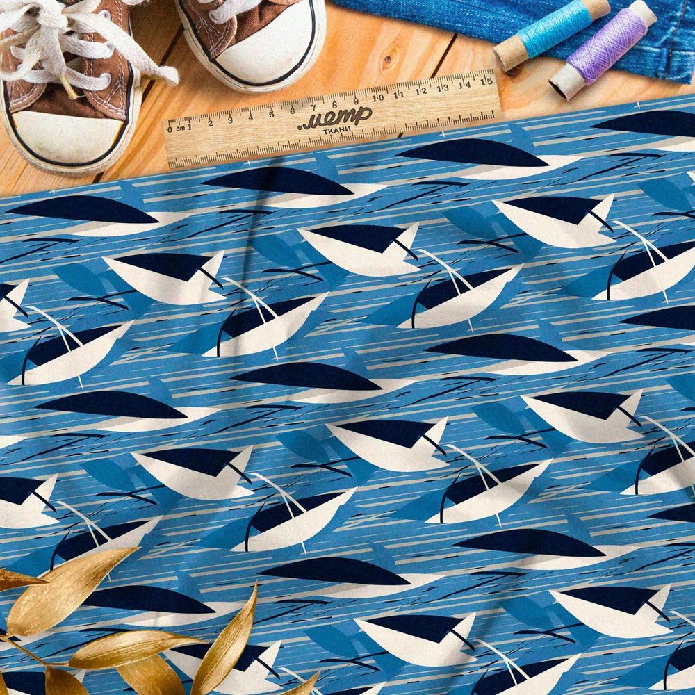 Ткань премиум интерлок морская иллюзия