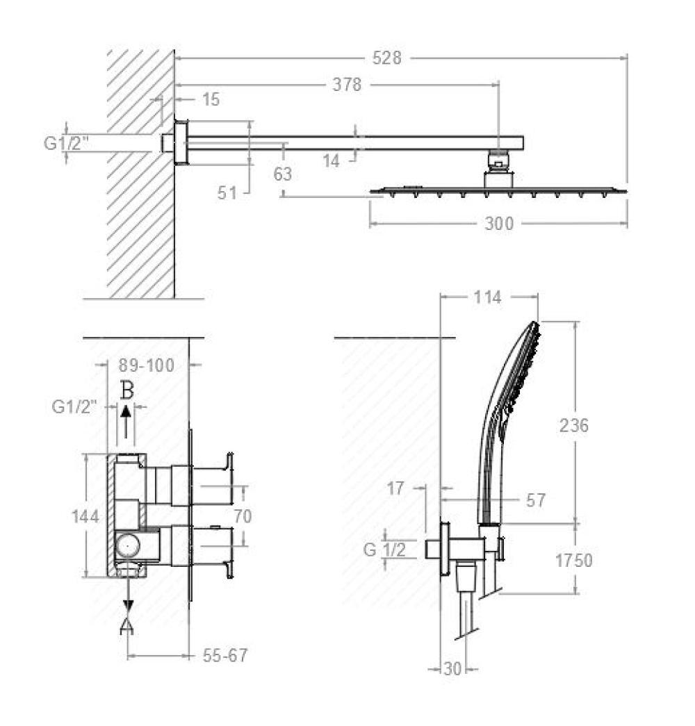 Встраиваемый термостат. смеситель для душа с троп. и ручным душем BLAUTHERM 948722RK300N
