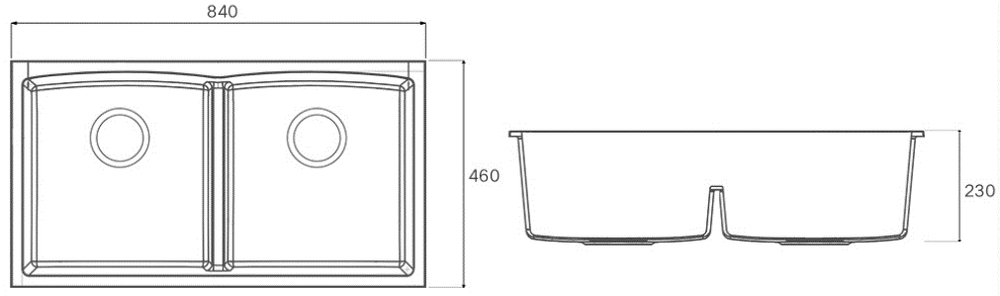 Кухонная мойка, 840x460x230 мм, 1 чаша