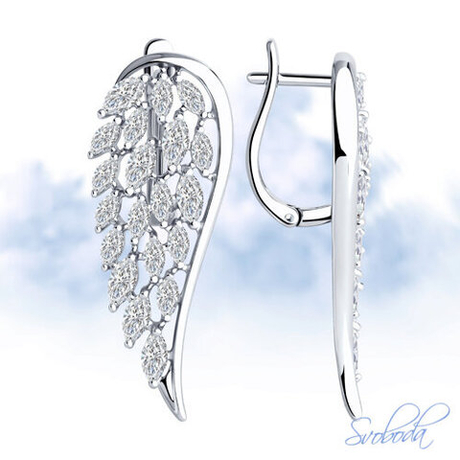 Серьги Крылья из серебра с фианитами