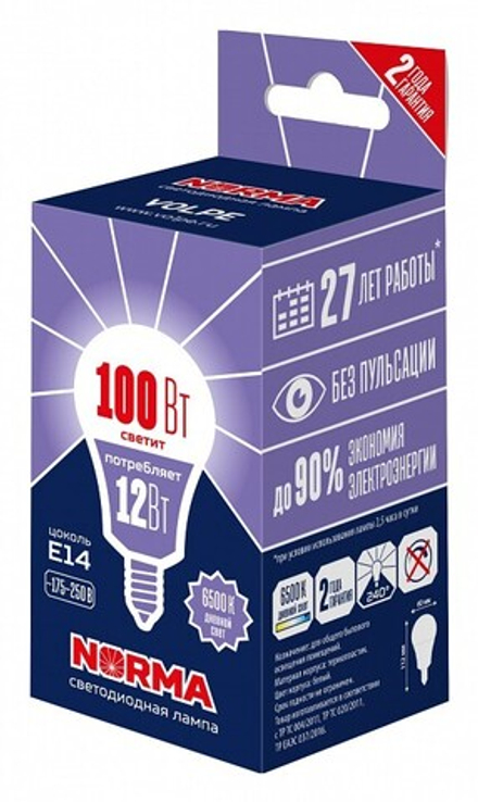 Лампа светодиодная Volpe LED-G60 E14 12Вт 6500K UL-00010994