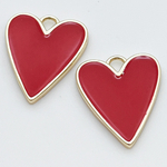 Подвеска Сердце, цвет красный+золото, размер 21*18 мм, цена за 1 шт