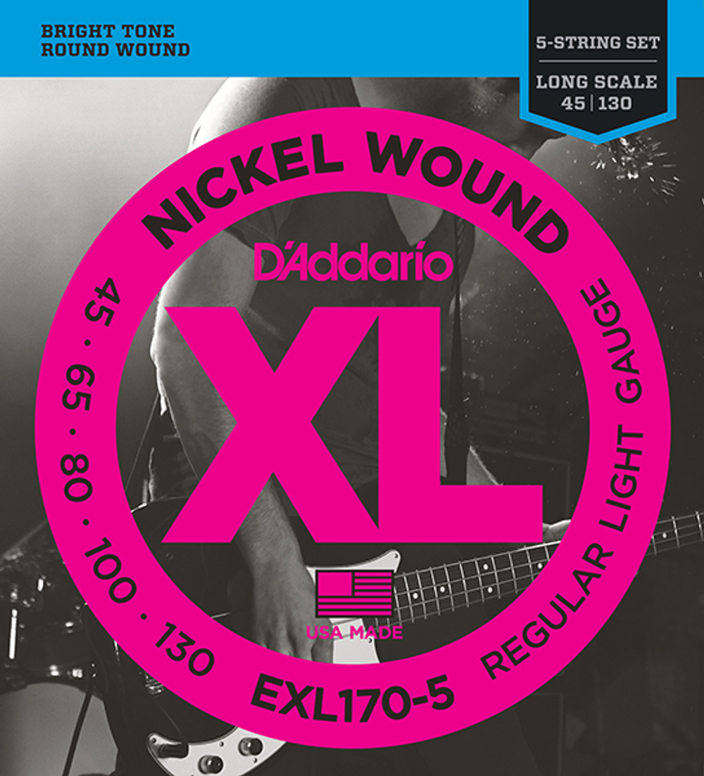 D`ADDARIO EXL170-5 XL NICKEL WOUND Струны для 5-струнной бас-гитары 5-string Long Regular Lig 45-130.