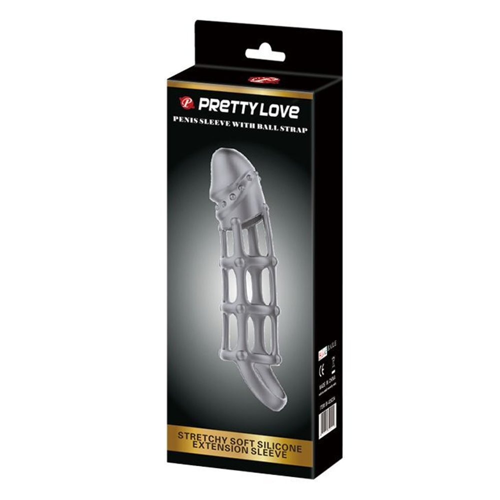 Серая силиконовая насадка на пенис с рельефом и подхватом - 17 см. (Цвет: серый)