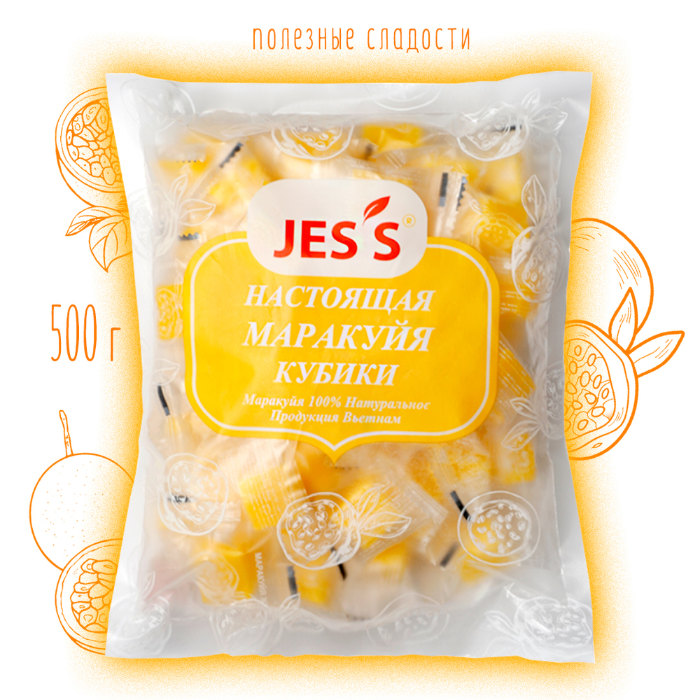 Конфеты Маракуйя Настоящая кубики Jes's Dried Fruit Passion fruit Jelly 500 г