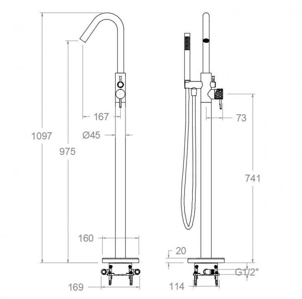 Напольный смеситель для ванны с душевым комплектом ODISEA JOYA 598503MO