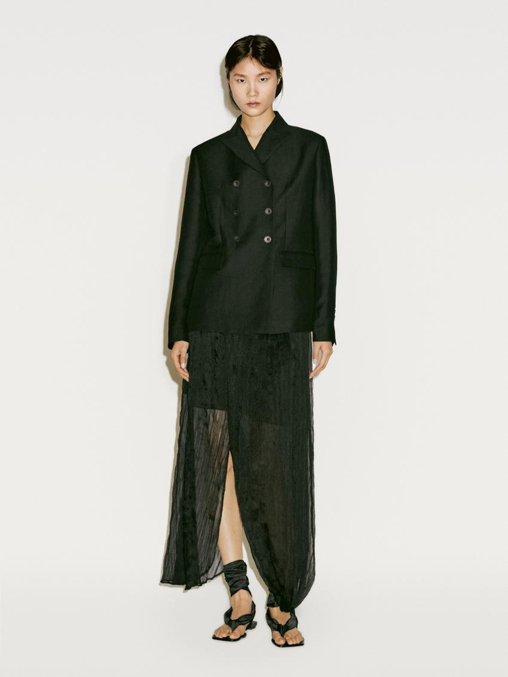 Massimo Dutti Юбка-плиссе с ярусами - Limited Edition, черный