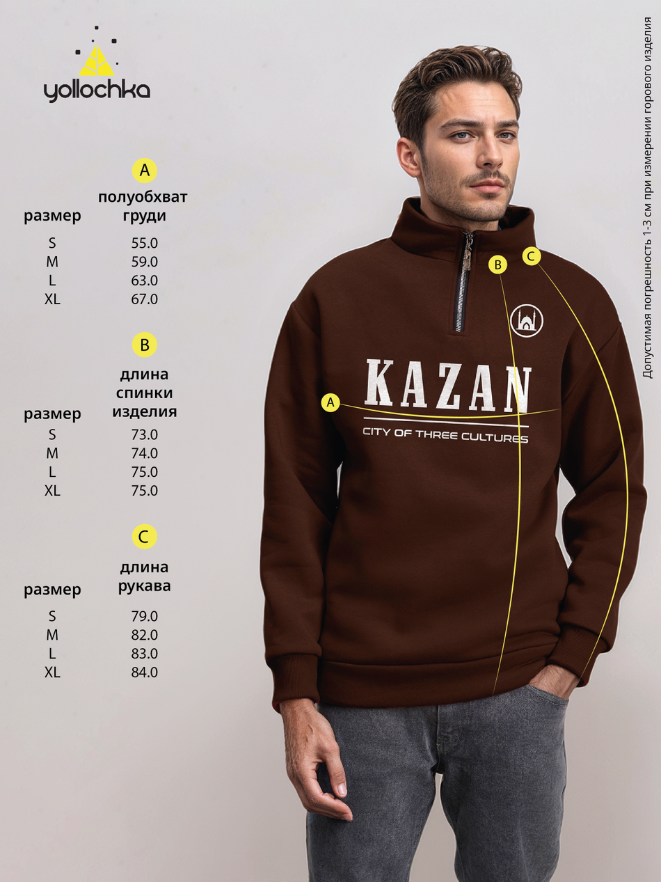 Толстовка мужская с зип-воротником "Kazan" коричневый