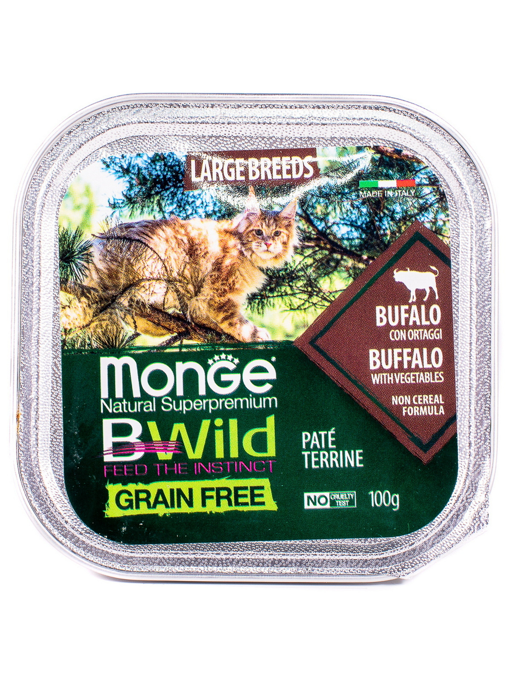 Monge Cat BWild GRAIN FREE беззерновые консервы из буйвола с овощами для кошек крупных пород 100г