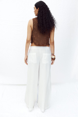 ZARA ТОП-ЖИЛЕТ ИЗ КРУЖЕВА КРОШЕ, СВЕТЛО-КОРИЧНЕВЫЙ