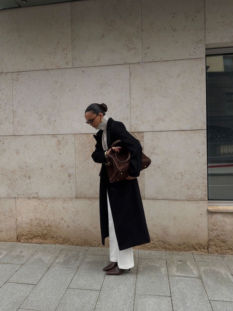 Пальто из смесовой шерсти однобортное черное