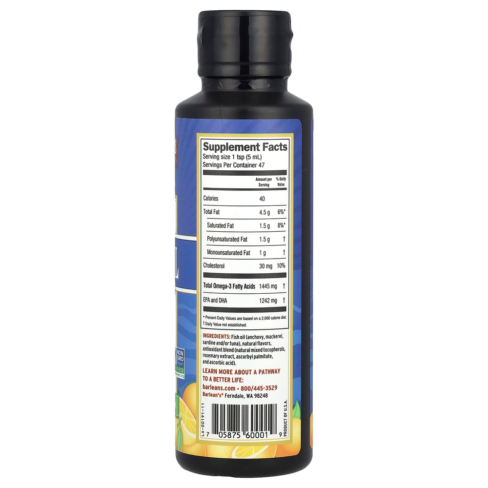 Barlean's, Свежий рыбий жир, омега-3 EPA/DHA кислоты, со вкусом апельсина, 8 жидких унций (236 мл)