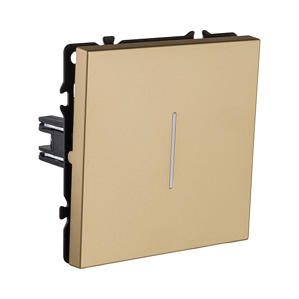 Выключатель 1-клавишный проходной 10А/250В с LED подсветкой, золотой Kollinger Eclipse EC-008GD